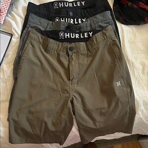 3Pair sold together, Hurley Men's Hybrid Shorts - Black, Gray, and dark olive
